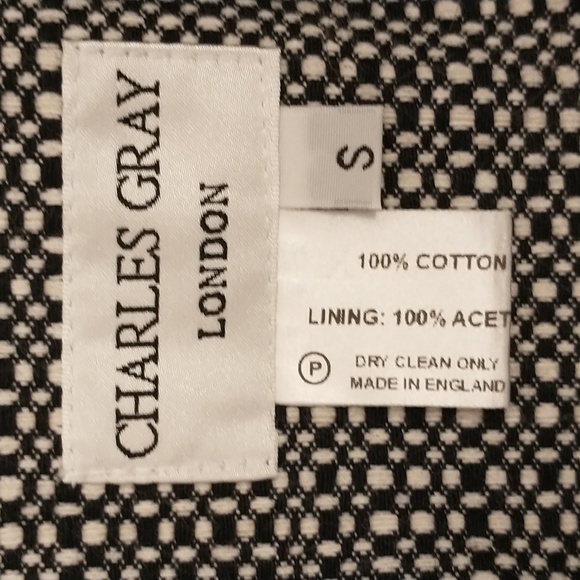 English Light Car Coat Charles Gray London Black & White Weave Cotton Classic S - Picture 6 of 8